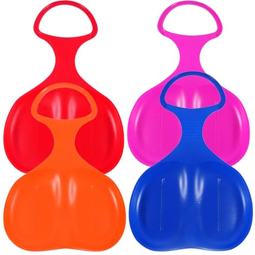 Schneeschlitten für Kinder, 4 Stück, 38, 1 x 57, 9 cm, bunt, für Kleinkinder, mit Griff, Frostschutzmittel, tragbarer Schneeschlitten, rutschfest, robust, Outdoor-Schlitten für den Winter