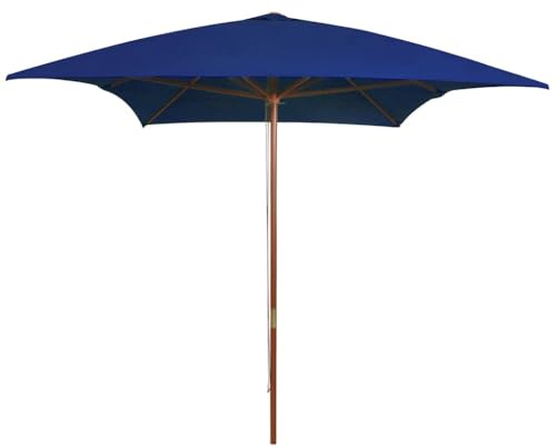 Mokuyary Parasol de Jardin avec mât en Bois Bleu 200x300 cm, Parasol de Extérieur pour Terrasse, Piscine, Plage, Restaurants, Balcon