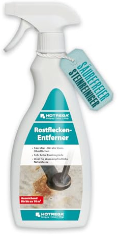 HOTREGA Rostfleckenentferner 500ml | Säurefreier Steinreiniger mit | Beseitigt tiefsitzenden Rost von Naturstein & Kunststein | Für Terrasse, Pflaster oder Bad | Innen & Außen anwendbar