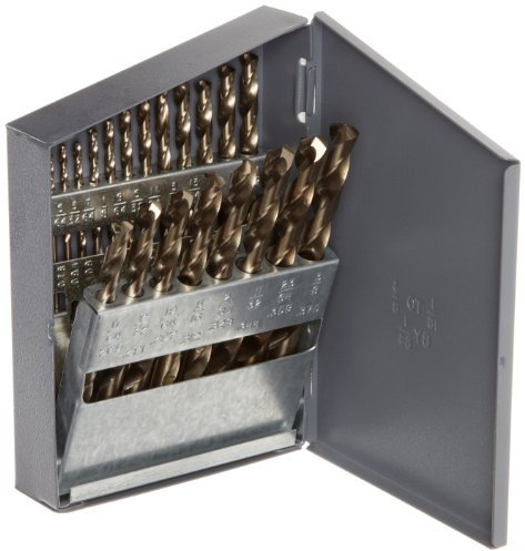 Chicago Latrobe - 69887 1V713 550 Series Cobalt Steel Jobber Length Drill Bit Set With Metal Case, Gold Oxide Finish, 135 Degree Split Point, Inch, 21-piece, 1/16 - 3/8 in 1/64 increments