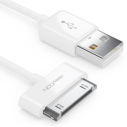 deleyCON 0,5m Cable USB 30-Pin - Cable de Sincronización y Carga Compatible con IPhone 4s 4 3Gs 3G IPad IPod - Blanco