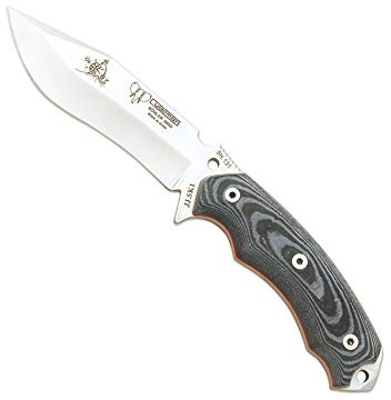 Cudeman Cuchillo 124-M JJSK1 hoja de acero böhler N-695 de 12 cm empuñadura de micarta negra de 11,5 cm para caza, pesca, supervivencia y bushcraft + Portabotellas regalo