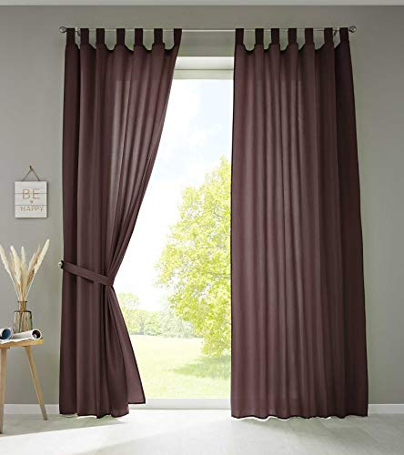 Gardinenbox 2er Set Vorhänge Schal Schlaufen »Berlin« HxB 225x140 cm Braun Blickdicht Microsatin Lichtdurchlässig Kräuselband Uni Matt, 20400N2