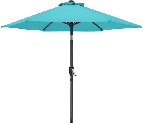 MasterCanopy Parasol de 230 cm inclinable, avec 6 nervures et manivelle, pour patio, jardin, terrasse, marché, Turquoise
