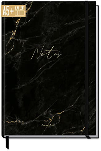paper&you® Notizbuch A5+ kariert mit Gummiband Schwarzer Marmor 156 Seiten, 78 Blatt, 100 g/m² Premium-Papier, als Journal, Tagebuch, Notizheft - nachhaltig & klimafreundlich