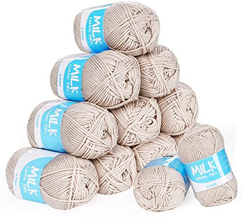 Baby Häkelgarn 12er* 50g/Ball - Super Weiche Häkelwolle 100% Acryl Garn für Anfänger - Antipilling Babystrickgarn zum Stricken & Häkeln - baumwolle zum häkeln und Kunsthandwerk(Milchkaffeefarbe)