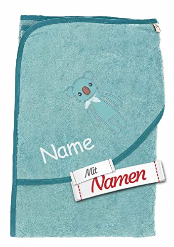 Sterntaler Kapuzenhandtuch Koala Kalla, Blau Melange personalisiert mit Namen, GOTS Zertifiziert Badetuch Bestickt für Baby & Kinder, Junge Mädchen Badehandtuch/Kinder-Badetuch mit Kapuze