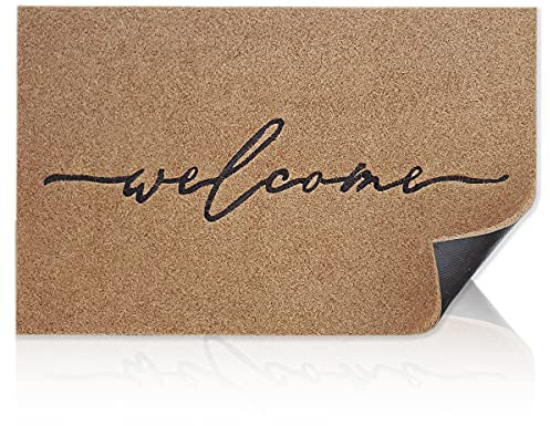 AAZZKANG Welcome Mats for Front Door Large 90 x 60 cm with Durable Non Slip Rubber Backing Ultra Absorb Mud Easy Clean Entry Door mat for Indoor High Traffic Areas Outdoor Doormat Brown