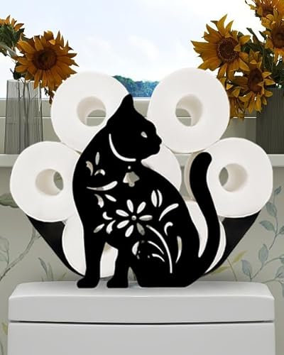 Lustiger Toilettenpapierhalter mit Tiermotiv, Metall, freistehend, schwarz, Toilettenpapierhalter für 8 Rollen, dekorative Tolilettenpapieraufbewahrung, Heimdekoration, Zubehör (Katze)
