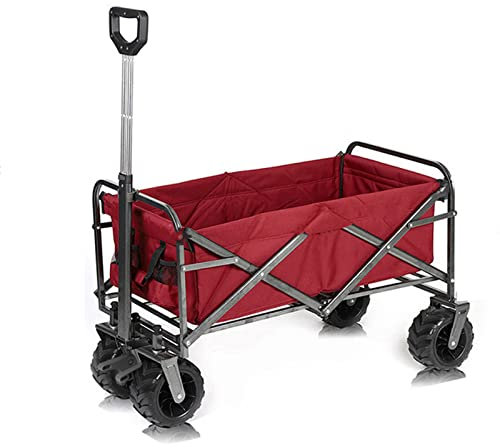PJDDP Faltbare Bollerwagen Robuster Transportwagen mit Grosse Kapazität, klappbar Einkaufstrolley Outdoor Gartenwagen Strandwagen mit All-Terrain-Rädern für Camping Angeln Shopping Sport,Rot