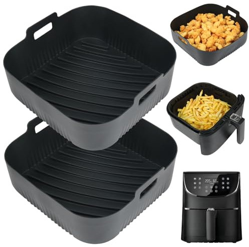 BYKITCHEN Air Fryer Silicone Liner, 2 PCS 9 Inch Extra Large Air Fryer Liners for Tower Oven, Air Fryer Accessories for Cosori 5.5L,Ninja Speedi 5.7L, Tefal 6.5L, Instant 5.7L Air Fryer(Inner 20.5CM)