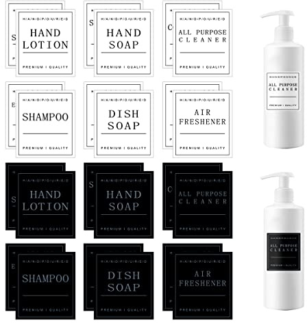 GLADFRESIT - 24 etiquetas impermeables para botellas, dispensador de baño para jabón de manos, loción, champú y acondicionador, calcomanías extraíbles