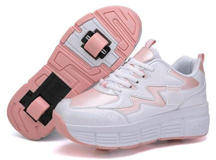 ObaBO Schuhe Mit Rollen für Junge Mädchen Kind Sportschuhe mit Rollen Kinder Skateboard Schuhe Kinderschuhe Mit Rollen Skate Schuhe Trainer Sneakers Rollen Schuhe,Pink-35EU