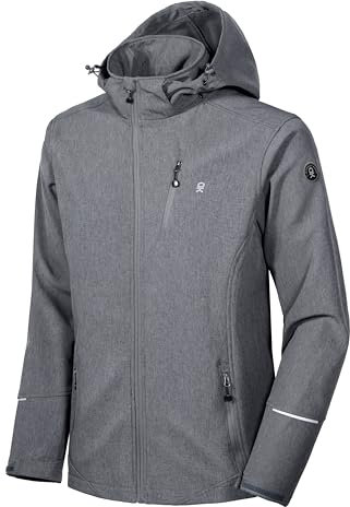Little Donkey Andy Softshelljacke Herren Wasserdichte Atmungsaktive Fleece Warme Übergangsjacke Outdoorjacke mit abnehmbarer Kapuze Holzkohle meliert XXL
