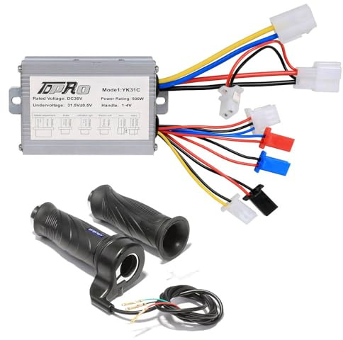 YC Yier 36V 500W Brush Motor Speed Controller + Throttle Grips for Electric Bike Bicycle Scooter ATV Quad Go Kart Buggy E Bike Dirt Bike Razor Mini Bike Drift Trike…
