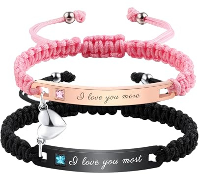 OTXIXTO Personalisierte Passende Armbänder für Paare Einstellbare Geflochtene Paare Armbänder mit Verbindbarem Herz Personalisiertes Gravur Beziehung Name Armband Schmuck Geschenke für Freund Freundin