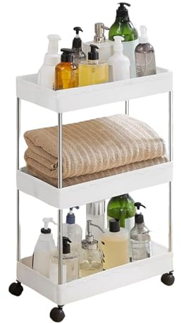 MAGIC SELECT Carro de Almacenamiento con Ruedas, 3 Niveles, 61 x 40 x 20 cm | Carrito Auxiliar, Organizador Divisible, Ahorra Espacio, Plástico para Baño u Oficina