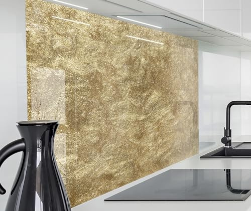 timalo Spritzschutz Wand für Herd, Küche Küchenrückwand Glasoptik | Acryl Glas 2mm | Glasrückwand Acrylglas Wandpaneele Rückwandschutz Platte | 120x60cm Gold Glitzer