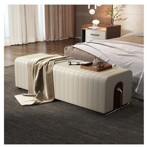 Bettbank Gepolsterte Ottomane aus Pu-Leder, moderne getuftete lange Bank, Eingangsbank aus Kunstpelz mit Metallbeinen, Bank am Ende des Bettes for das Wohnzimmer Schlafzimmerbank ( Color : White , Siz