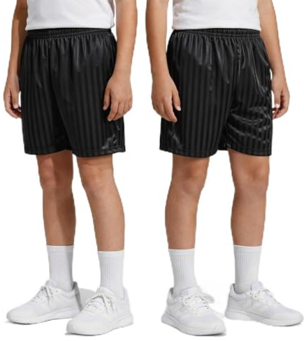 KHIM barn skugga rand skola PE shorts pojkar flickor sommar gym sport fotbollsspel cykelshorts, Svart 2-pack, 3-4 Years