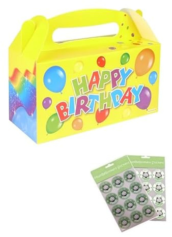 MustBeBonkers LARGE PARTY BOXES - PACK OF 12 - Children/Kids Party Food Boxes Picnic Carry Meal Box Birthday Party Box With Sticker Seals (Happy Birthday)
