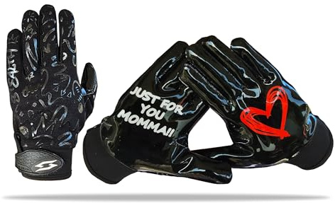 Scale Wear Design Just for You Momma Football Gloves Sticky Tacky Pro Grip Super Palms Boost Your Game Glove Sizes Youth Adult Mens (Black, Adult - Medium)