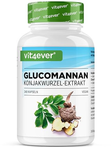 vit4ever Glucomannan aus der Konjak Wurzel - 240 Kapseln - Hochdosiert mit 4200 mg je Tagesportion - Optimiert mit Chrom - Vegan