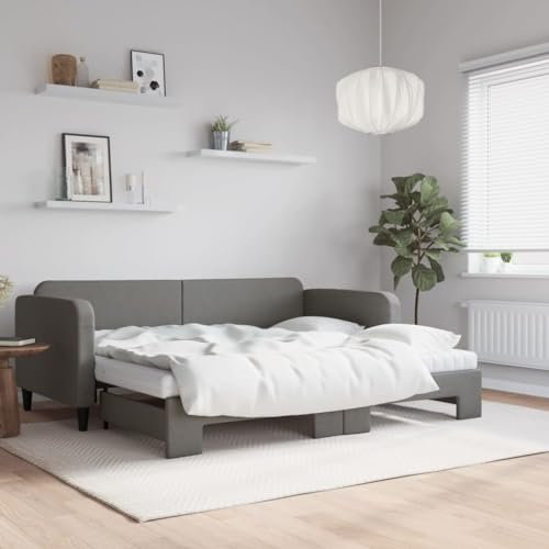Sufrk Tagesbett Ausziehbar mit Matratzen Dunkelgrau 90x200 cm Tagesbett Ausziehbar Bett Zum Ausziehen Bettgestell Tagesbett Mit Matratze Stoff - 3196835