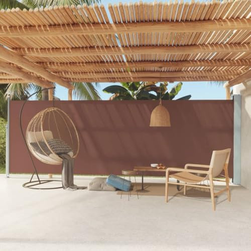 TJROO Tenda da Sole 180x600 cm Tende da Veranda da Giardino Retrattile Paravento Laterale Pannelli Laterali Parasole Tenda Laterale Chiusura Automatica per Patio e Balcone Marrone Tessuto