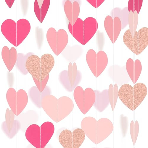 4 Stück Roségold Herz Deko - Herzform Girlande für Hochzeit, Geburtstag, Jubiläum, Valentinstag, Verlobung - Rosa Papier Band