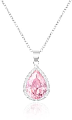 Linawe Anhänger Kette Halskette Damen, Simulierter Diamant Geburtsstein Kettenanhänger Kristall Damenkette, Schmuck Set Modeschmuck Erhältlich in Gold-, Roségold- und Silbertönen