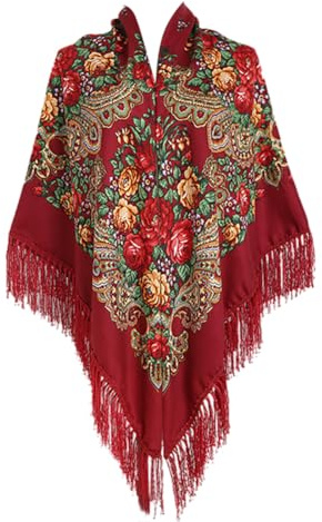 Asudaro Schal Mit Fransen Damen,160cmx160cm Traditioneller Schal Damen Quaste Fransen Halstuch Kopfschal Retro-Schal Blumenmuster Poncho-Druck Schals Weich Großer Schal Damen Mode Schals & Tücher