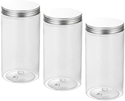 Confezione da 3 barattoli vuoti in plastica trasparente con coperchio a vite in alluminio, senza BPA, chiusura ermetica, 500 ml, 800 ml, 1000 ml, contenitori per alimenti per dispensa da cucina, non –