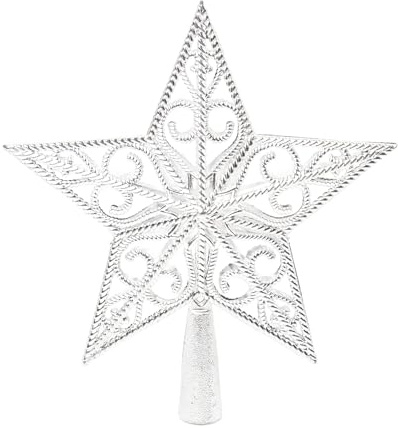Dmnnlp Weihnachtsbaumspitze Silber, Weihnachtsbaumspitze Stern Vintage AusgehöHlt Weihnachtsbaum Spitze, Ideale Baumspitze Tannenbaum Stern Weihnachtsfeier Decoartion (Silber)
