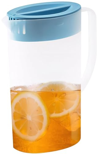 Pichet à eau, pichet en plastique de 2 L avec couvercle et bec verseur, pichet à eau transparent, récipients à jus écologiques pour jus de limonade chaude/froide, pot à boissons, thé glacé, pichet en