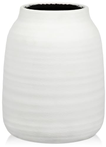 Briful Jarrón grande de cerámica de 7 pulgadas para flores, jarrón blanco rústico de 18 cm de alto, jarrones grandes de apertura de 3.7 pulgadas para pampas, plantas secas, flores frescas, decoración