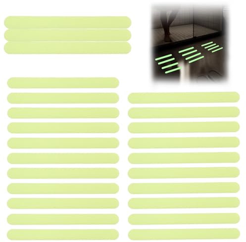 24pcs 2X20cm Glow in Dark Anti Slip Tape Stair Grip Stickers Luminous Non Skid Steps Strips Self Adhesive Waterproof Safety Warning Tapes for Staircases, Bath Floor, Bathtub, Kitchen, Swimming Pools
