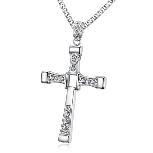 FULISONG Collana con croce in argento sterling 925 Dominic Toretto Vin Diesel in collana Fast and Furious regalo for tutti(22G,50cm)