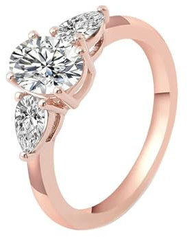 Bishilin Ring 585 Rotgold 14 Karat Damen, Trauringe 3 Steine mit Moissanit Eheringe Frauen Ringe Nickelfrei Gr.58 (18.5)