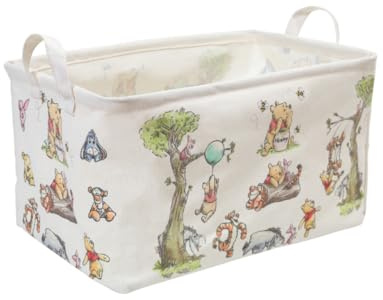 CORODER Rectangle Cute Bear Nursery Storage Basket With A Waterproof PE Coating, Foldable Large Canvas Laundry Hamper, Decorative Storage Baskets Suitable For Bathroom and Bedroom (White)