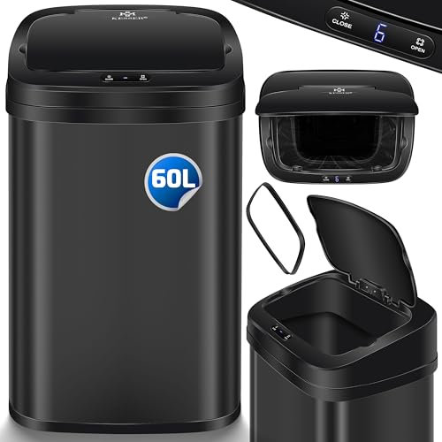 KESSER® Pattumiera con sensore da Cucina, Automatica, con sensore di Movimento, con Pannello Touch e sensore, Display LCD, in Acciaio Inox, Nero - 60 Litri