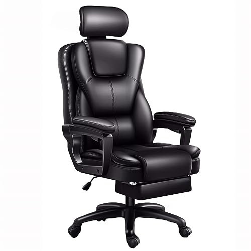 OWOHYG Großer Chefsessel mit hoher Rückenlehne, Chefsessel aus Pu-Leder, Verstellbarer Bürostuhl mit Fußstütze, Chefsessel mit Computerfunktion, für das Home-Office, schwarz, st(Black)