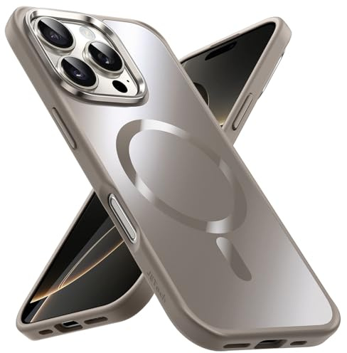 JETech Magnetische Hülle für iPhone 16 Pro, Titan Natur | Kompatibel mit MagSafe, Metallische Matte Oberfläche, Galvanisierter Handyhülle, Schlanker Stoßschutz