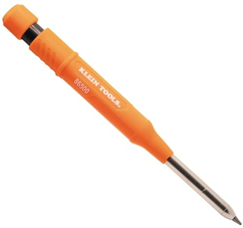 KLEIN TOOLS 86501 Skribes 2.8 mm Mechanical Carpenter Pencil with Built-In Sharpener, 4 Refills, and Deep Hole Marking for Woodworking and Construction