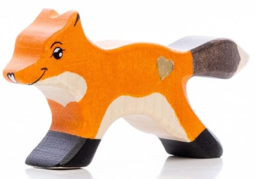Lilu® Fuchs Welpe mit leuchtendem Herz, Wald-Holztiere handbemalt, Holzspielzeug aus FSC®-Holz, EN71 und DEKRA Zertifiziert - 9cm x 4,7cm x 1,9cm