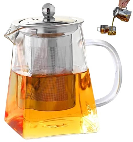 Lawnrden Glass Teapot with Infuser, 550ml, Clear, Borosilicate, Stainless Steel Infuser, 2-3 Cups, Heat Resistant, Lid & Handle