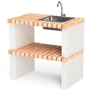 MAESTRO FERRETERO Movelar Nazca Seitenständer mit Waschbecken und Wasserhahn für vorgefertigten Grill (Weiß, Orange - 86,5 x 58 x 58 cm) - Verwendung im Freien