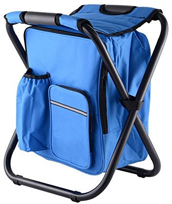 Tragbarer Outdoor-Klappstuhl mit Kühltasche, leichter Campinghocker für Angeln, Strand und Ausflüge, faltbarer Stuhl mit doppellagigem Oxford-Gewebe (blau)