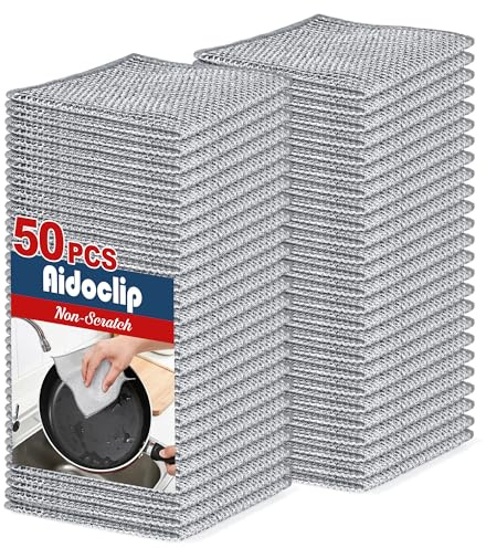 Aidoclip Non-Scratch Steel Wool Dishcloth - 50PC Set, Multi-Use Kitchen Scrubbers, Durable Cleaning Pads for Wet & Dry Use Grey (50pcs)