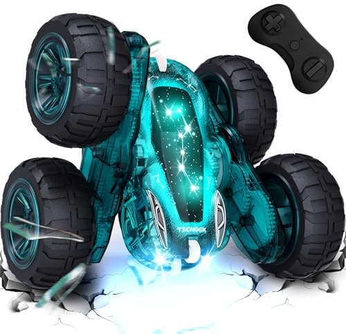 Tecnock 2026 Ferngesteuertes Auto mit 2.4 Ghz Fernbedienung 360°Flip Stunts Rc Auto Monstertruck mit Buntes Licht ab 6-12 Jahre Outdoor Spielzeug Geschenk für Junge Kinder